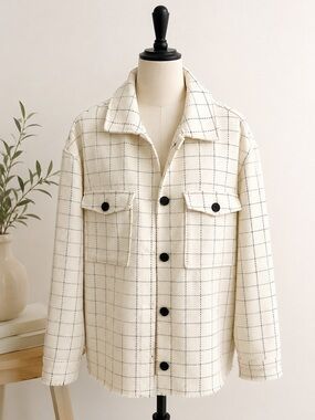 Calliope Oversized Windowpane Shacket Jacket | Small | Made in Italy
